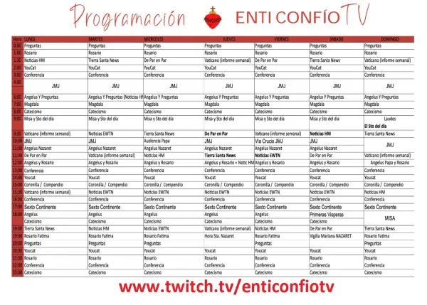 Programación de En Ti Confio TV, el canal de Mons. José Ignacio Munilla en Twitch. Crédito: Captura YouTube En Ti Confio.