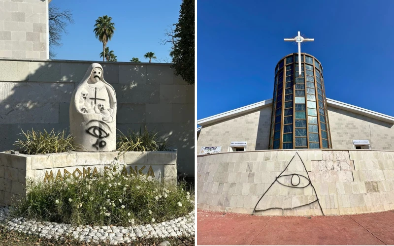 Vandalizan con pintadas la Catedral de Nuevo Laredo en México