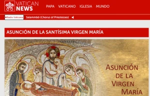 En el sitio web del Vaticano, el departamento de comunicaciones de la Santa Sede utilizó una imagen de un mosaico Rupnik de la Dormición de María en la parte superior de un artículo para la Solemnidad de la Asunción de María, el 15 de agosto de 2024. Crédito: Captura de pantalla de Vatican News