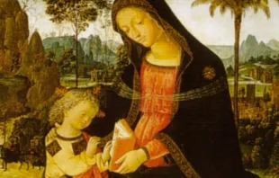 Jesús niño junto a Santa María, en cuadro de Pintoricchio. Crédito: Dominio público.