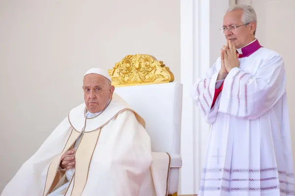 Pope Francis during the Holy Mass. Credit: Daniel Ibáñez/ EWTN News