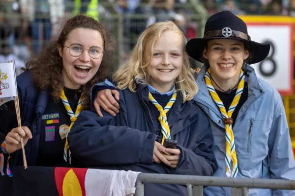 Young people at the Mass this September 29 at the King Baudouin Stadium. Credit: Daniel Ibáñez/EWTN News