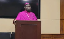 Mons. Wilfred Anagbe, Obispo de la diócesis nigeriana de Makurdi, en el estado de Benue, en un desayuno en el Capitolio organizado por la fundación pontificia Ayuda a la Iglesia Necesitada, el 30 de enero de 2024.