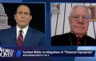 El Cardenal Gerhard Ludwig Müller, prefecto emérito de la Congregación para la Doctrina de la Fe (CDF) del Vaticano, en entrevista con EWTN el jueves 8 de agosto de 2024. Crédito: EWTN News/The World Over with Raymond Arroyo.