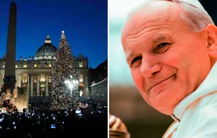 Imagen de archivo del árbol de Navidad del Vaticano y de Juan Pablo II. Foto: ACI Prensa / Vatican Media 